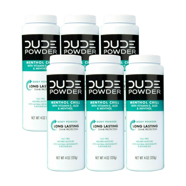 DUDE Body Powder, Menthol Chill, Natural Deodorizers Menthol ( 6 Pack )