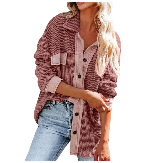 Shirts for Women Lapel Collar Striped Printed Long Sleeve Button Down Pockets Long Blouse Ladies Fall Tops