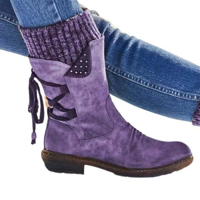 Bottes de Neige d'Hiver Chaudes pour Femmes avec Lacets et Talon Épais Design Vintage