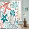 thumbnail image 3 of Fabric Shower Curtain, Summer Ocean Teal and Red Grey Coral Starfish Seashells Bathroom Curtain with 12 Hooks Waterproof No Bad Odor Machine Washable Bath Curtains for Bathroom, Spa Room, 36"x72", 3 of 6