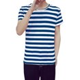 thumbnail image 1 of Camiseta De Rayas De Manga Corta Con Cuello Redondo Para Hombre Azul Real 46 Unique Bargains Camisa, 1 of 7