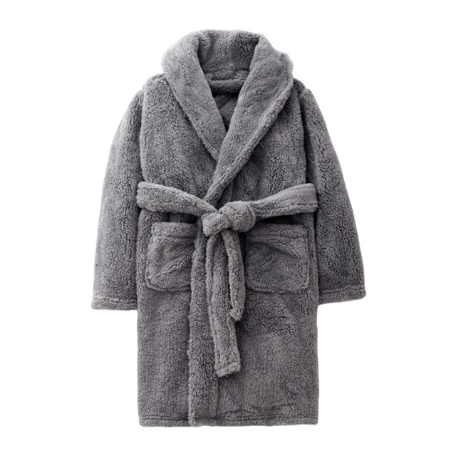 Jumpingount Bata de noche para niños Terciopelo Coral Invierno Cálido Clima frío Pijama para niños Ropa de dormir de manga larga Suave Cómodo Pijama Gris