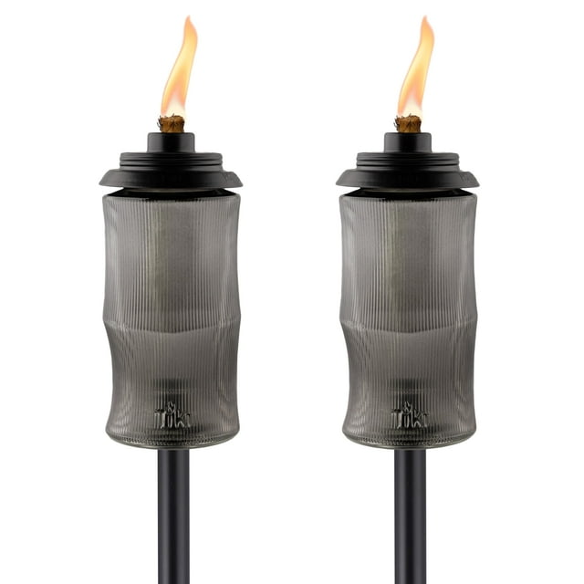 Antorcha Tiki Fácil de Instalar con Vidrio Negro Tallado 165 cm Paquete de 2
