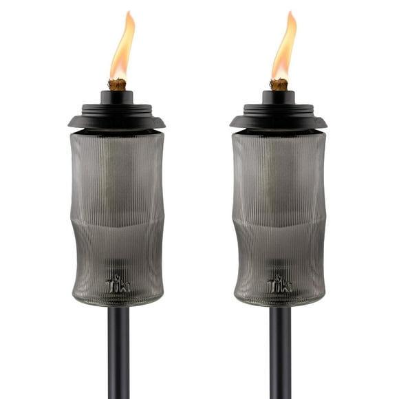 Antorcha Tiki Fácil de Instalar con Vidrio Negro Tallado 165 cm Paquete de 2