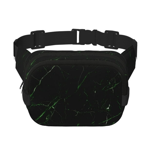 Fotbe Black Marble Cangurera Cuadrada con Estampado de Doble Capa, Bolsa de Cintura Ajustable Mini para Hombres y Mujeres