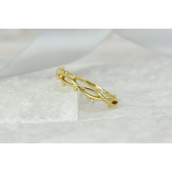 Bluebell Jewels 14K Yellow Gold Finish Round Cut Cubic Zirconia Branch Leaf Band Ring
