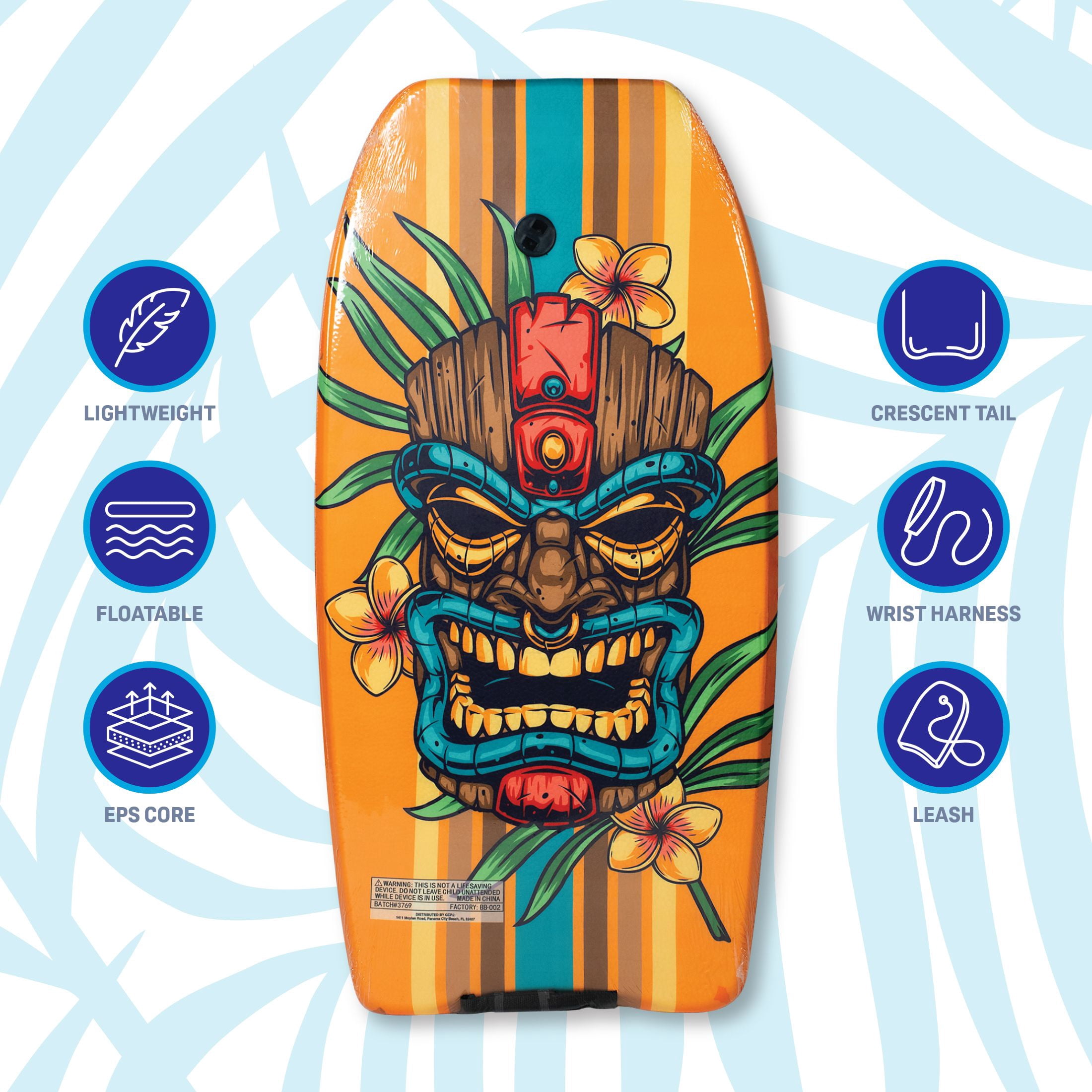 Bluewater Beach 37" Foam Bodyboard with Leash, 125-155 lbs., Tiki Print