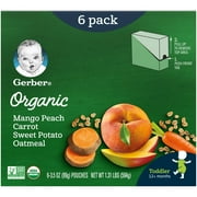 Gerber Organic Mango Peach Carrot Sweet Potato Oatmeal Toddler Food, 3.5 oz Pouches (6 Pack)