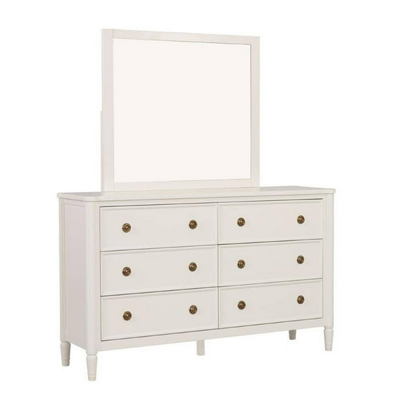 Alta Dresser Mirror, Classic French Design, White Solid Wood, 40 Inch