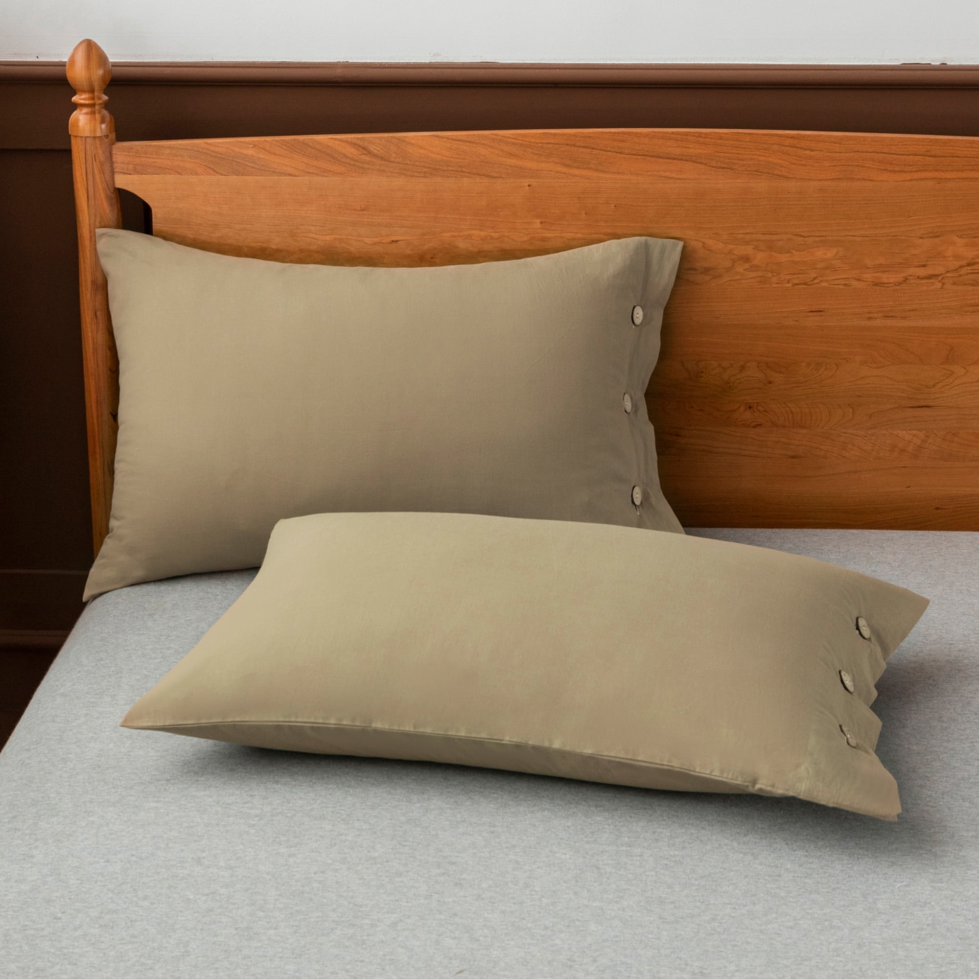 ALOANES Hypoallergenic Washed Cotton 3 Piece Duvet Cover Set with Button  closure(Khaki, Queen)