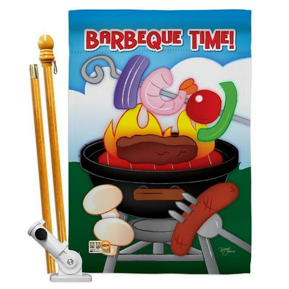 Breeze Decor BD-SU-HS-106053-IP-BO-D-IM09-BD 28 x 40 in. Barbeque Time Summer Fun in the Sun Impressions Decorative Vertical Double Sided House Flag Set with Pole Bracket & Hardware