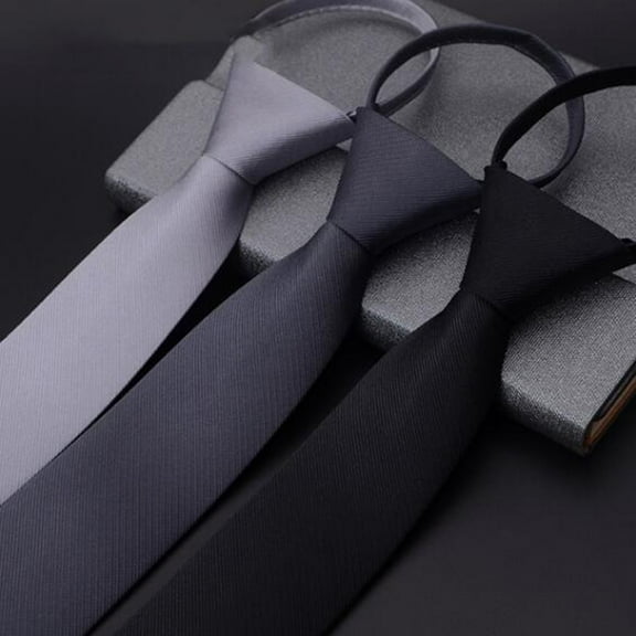 AURARMLET Men's Zipper Tie with Quick Expand Collar Slim Fit Design for Wedding Dark Grey 1 Piece