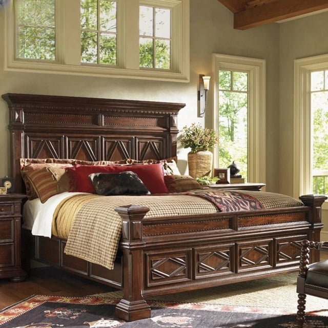 American style country solid wood bed, double bed, vintage old villa, big bed, 1.8m bedroom, wedding bed, custom furniture My Lux Decor Round