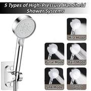 Shower Head, 5 Setting High Pressure Handheld Showerhead, Rain Shower Heads Combo Hard Water Softener with 60 Hose for Bathroom (Silver)