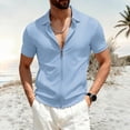thumbnail image 2 of Men's Full Zip Polo Shirt Short Sleeve 3D Geometric Jacquard Lapel Collar Regular Fit Stretch Casual Business Tops for Daily Office Street Wear,3XL, 2 of 4