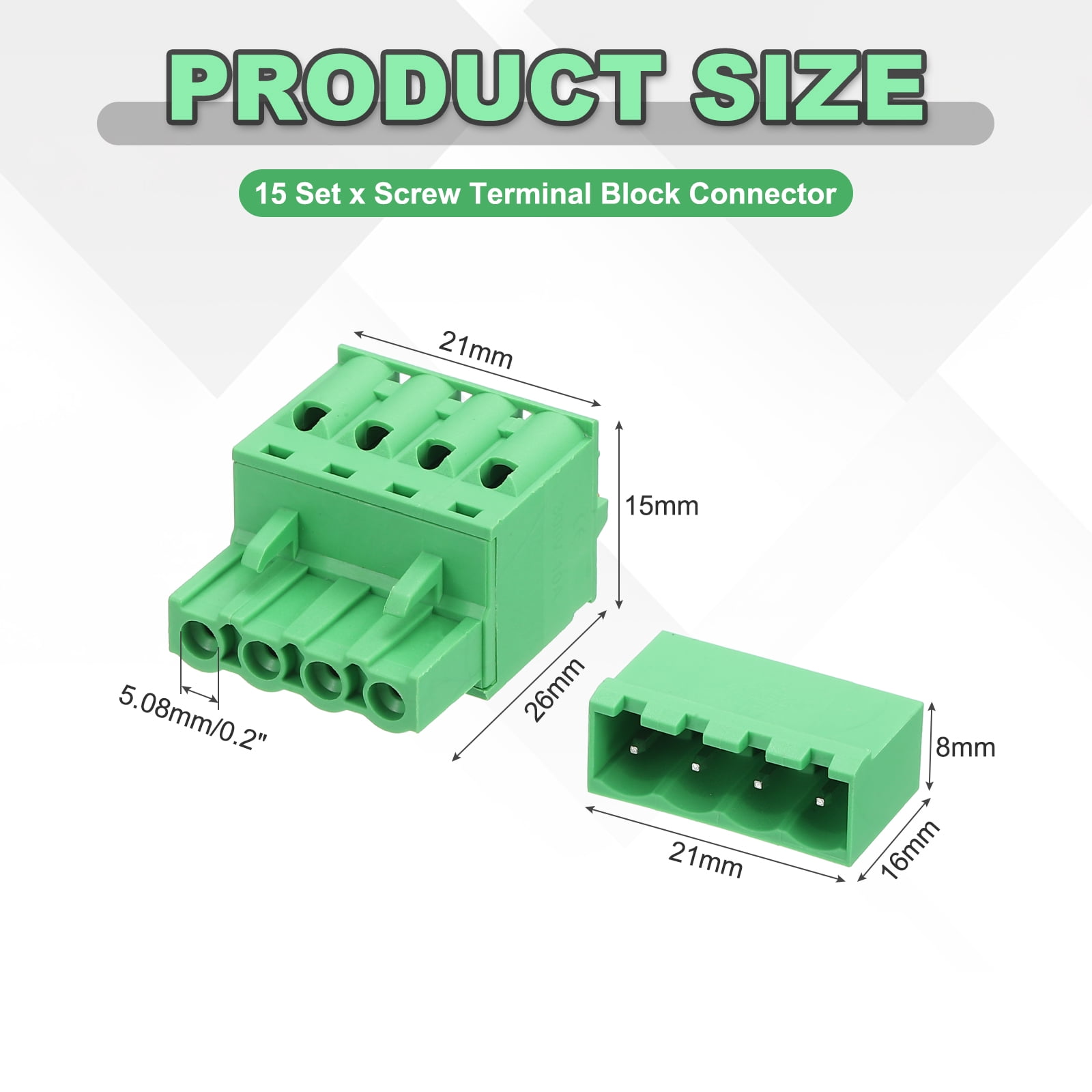 Uxcell 15 Set 4-Pin 5.08mm/0.2" Pitch PCB Mount Screw Terminal Straight Green