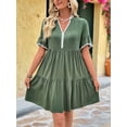 thumbnail image 5 of Women V Neck Flowy Babydoll Dresses 2025 Summer Short Sleeve Swing Shift Loose Casual Summer Mini Tunic Dress Green S, 5 of 9