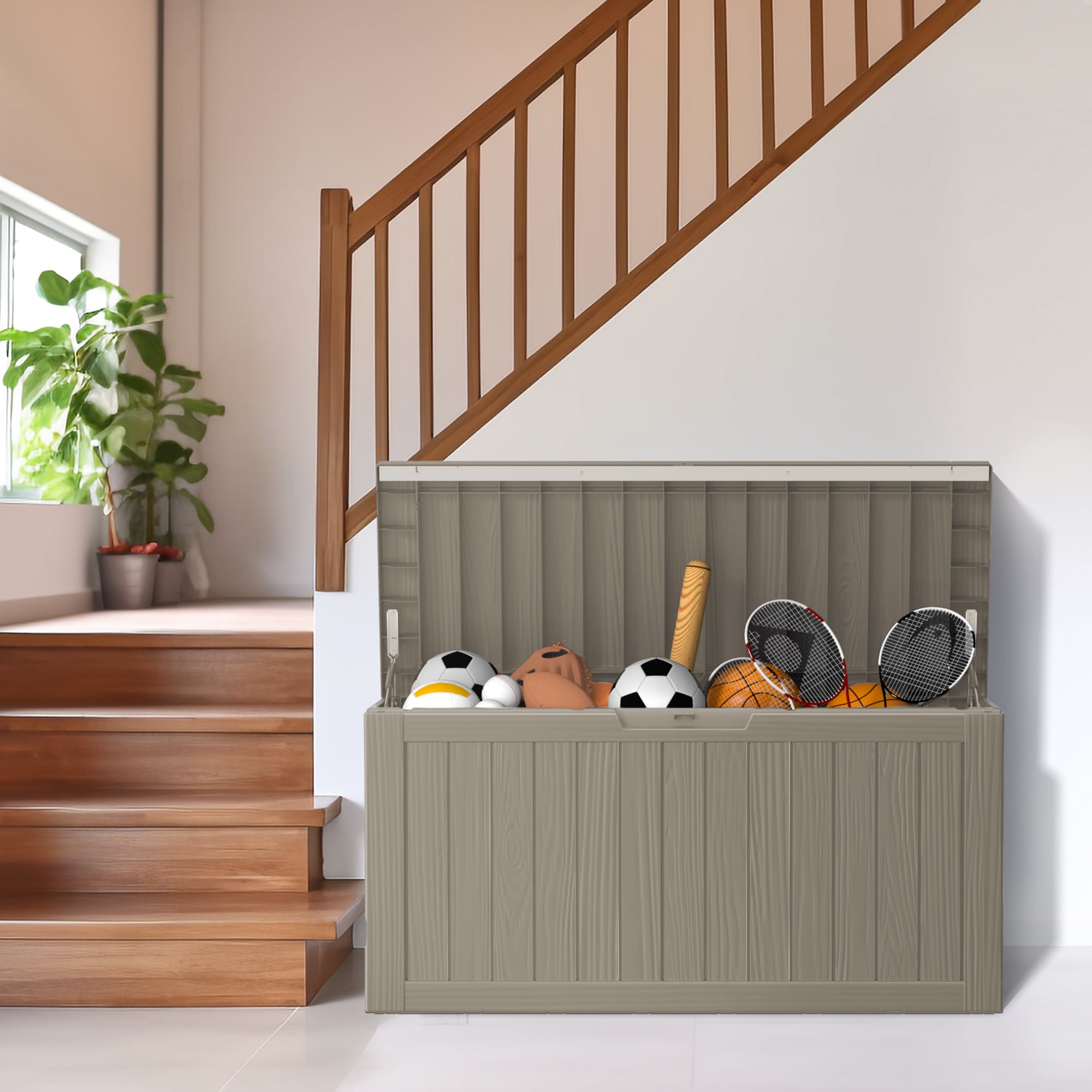 MAYEERTY 80 Gallon Outdoor Deck Box, Large Capacity Storage Box for Patio Furniture Cushions, Pillow Outdoor Indoor, Light Brown