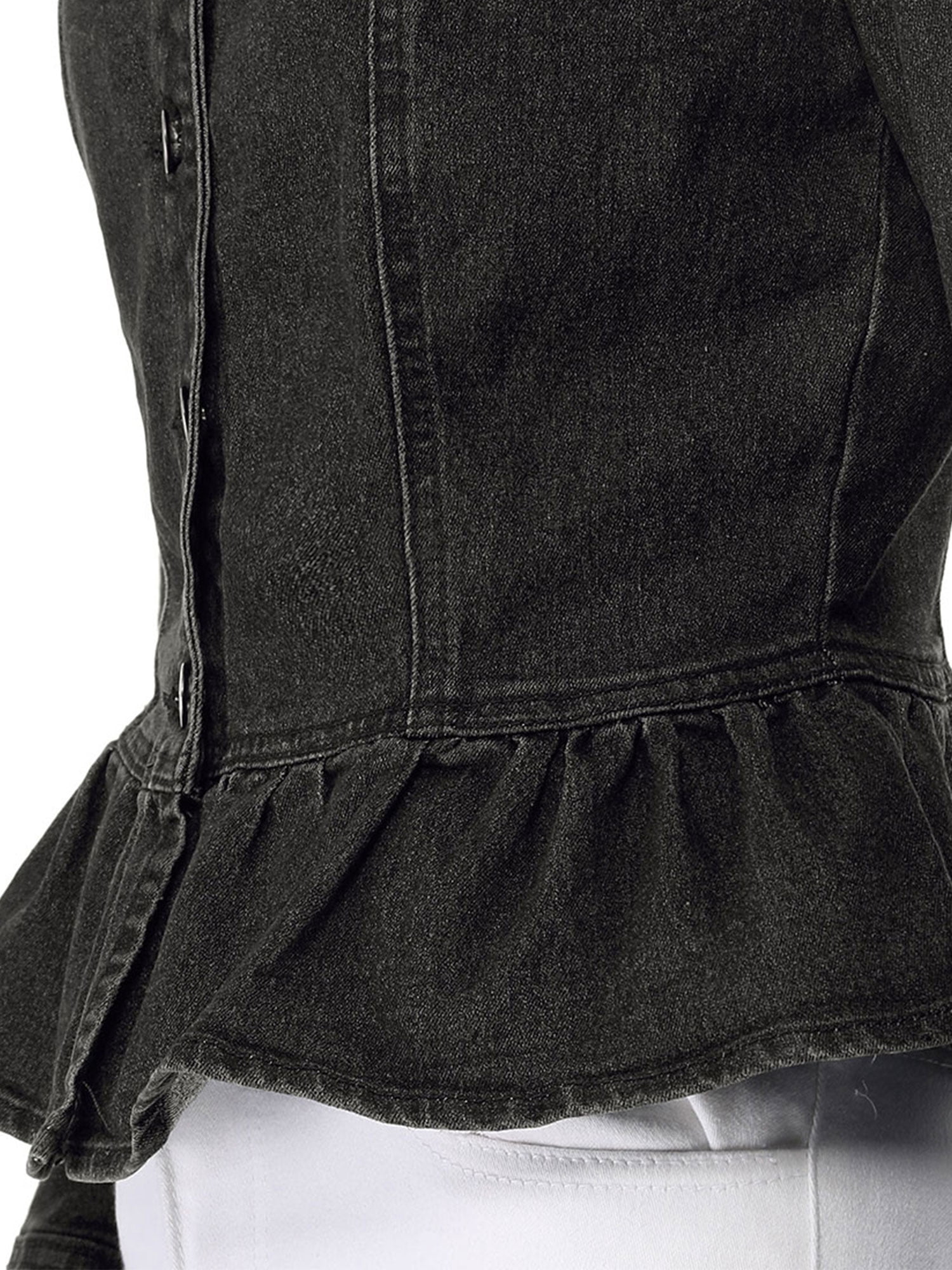 DARING DIVA Women's Button Down Cropped Ruffle Hem Denim Jacket M Black