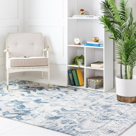 Rugs.Com Caspian Collection Area Rug ‚Äì 5' x 8' Blue Low-Pile Rug Perfect For Bedrooms, Dining Rooms, Living Rooms