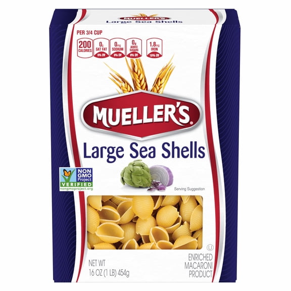 Mueller's Sodium-Free, Cholesterol-Free Large Sea Shells Pasta, 16 oz (Shelf-Stable)