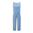 thumbnail image 2 of GILIGEGE Linen Sets for Women 2 Piece Summer Women Suit Fashion Comfortable Vest and Long Pants Solid Color Top Set Suit Wide Leg Pants Tracksuit Lounge Matching Sets Sky Blue M, 2 of 8