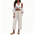 thumbnail image 6 of Lumtrix Womens Cotton Linen Wide Leg Pants Casual Zipper Front Summer Cropped Trousers Dressy Pants with Pockets Beige XL, 6 of 7