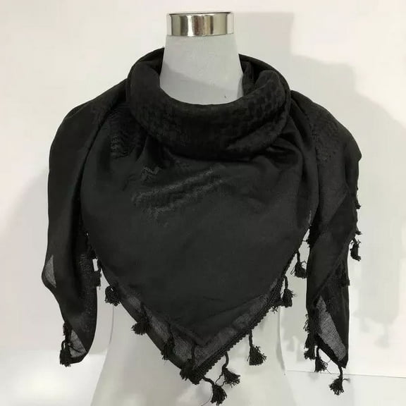 All Black Palestine Keffiyeh Shemagh Unisex Scarf 48x48 Cotton Arafat Hatta Arab Style Scarf With Long Tassle