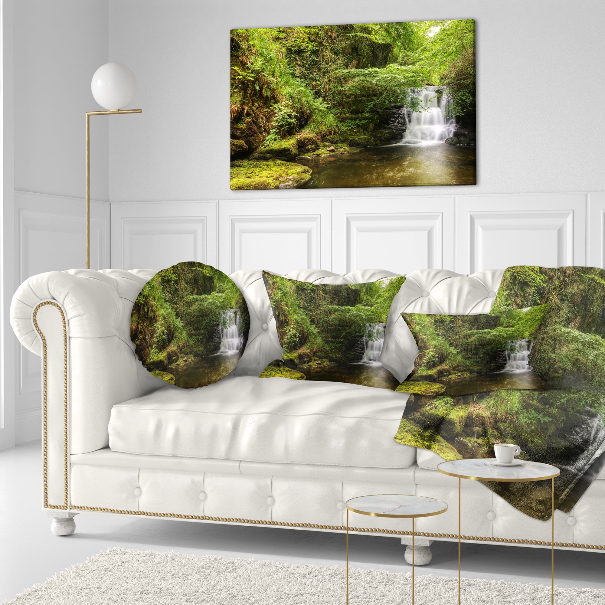 Designart Water Flowing over Rocks - Landscape Photography Throw Pillow - 12x20