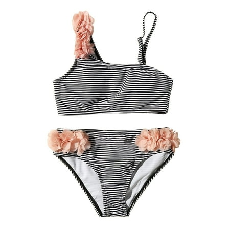 Girls 2 Pieces Beach Bikini Bathing Suit With Pants Summer Casual Holiday Swimwear Cover Up Sets Black 6-7 Years