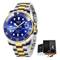 thumbnail image 1 of Reloj pulsera Lige LG10045 con correa de acero inoxidable color plateado/dorado - fondo azul - bisel azul/dorado, 1 of 8