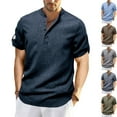 thumbnail image 5 of Dvprdro Summer Men's Tops Solid Casual Short Sleeve Shirts Button V Neck Athletic Tunic Blouse Tops Army Green S, 5 of 5