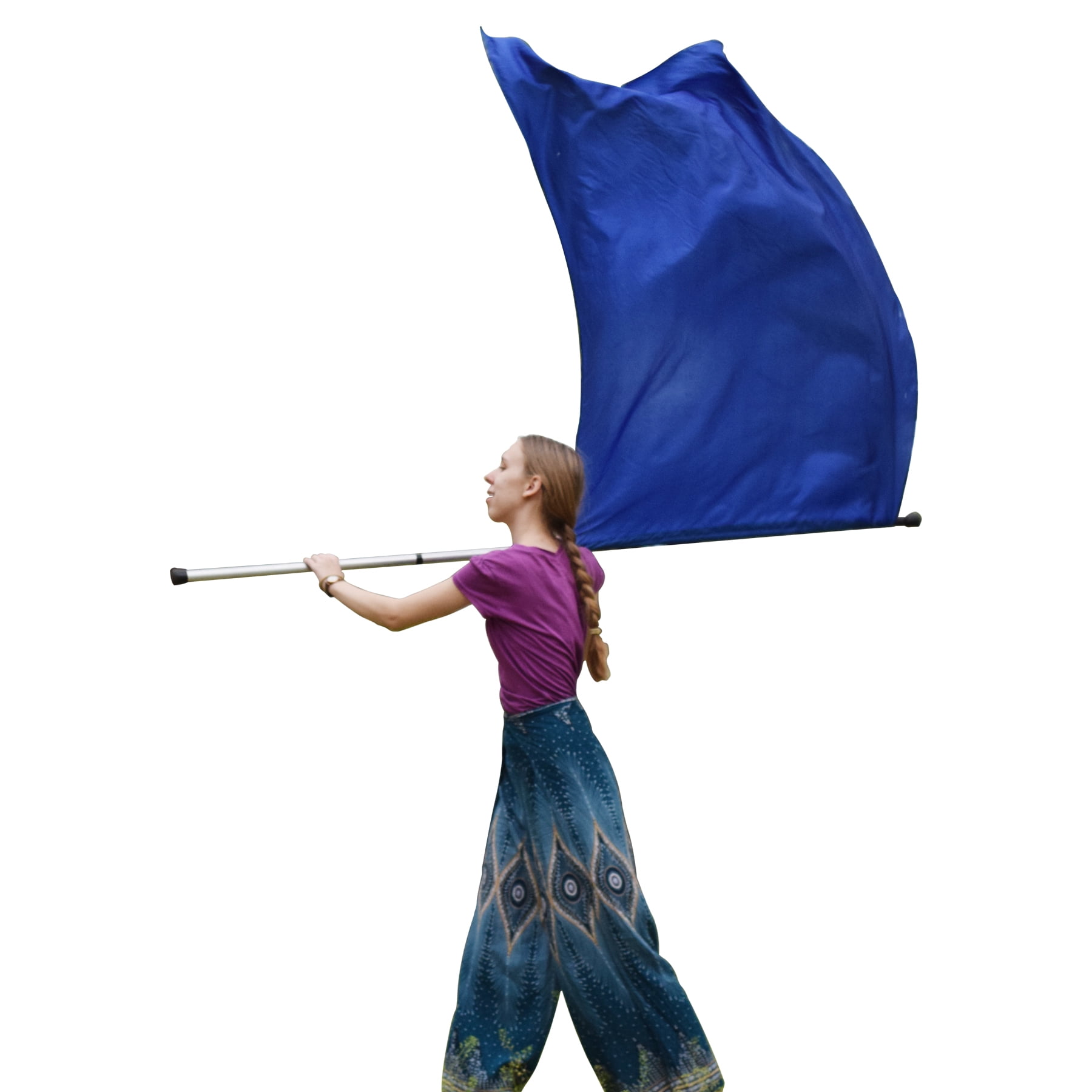 KHAMPA Color Guard Flags with Pole- Blue Lightweight Spinning Flags for Performances - Durable Construction - Ideal for Marching Bands, Drum Corps, and Dance Teams