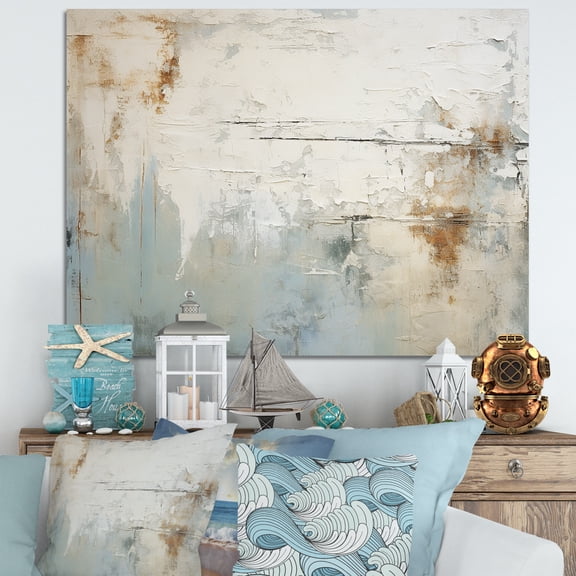 Designart "Minimalist Horizon With Beige And Grey Waves" Coastal Minimalism Canvas Wall Art