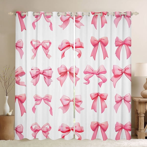 Erosebridal Pink Bowknot Black Out Curtains,Girls Cute Coquette Bowtie Curtains Pack of 2 (42x63 Each) For Kids