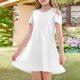 thumbnail image 2 of Girls 2025 Summer Dresses Cold Shoulder Dress Soft Casual Summer Dress for Kids Lightweight and Breathable Ages 4-12 ,Sie:110, 2 of 10