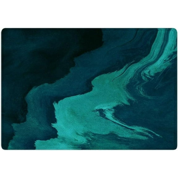 Green Abstract Bath Mats, Teal Ombre Waves Design Bath Rugs, Dark Teal and Turquoise Bath Decor, Nautical Decor Bath Rug, Watercolor 16x24Inch