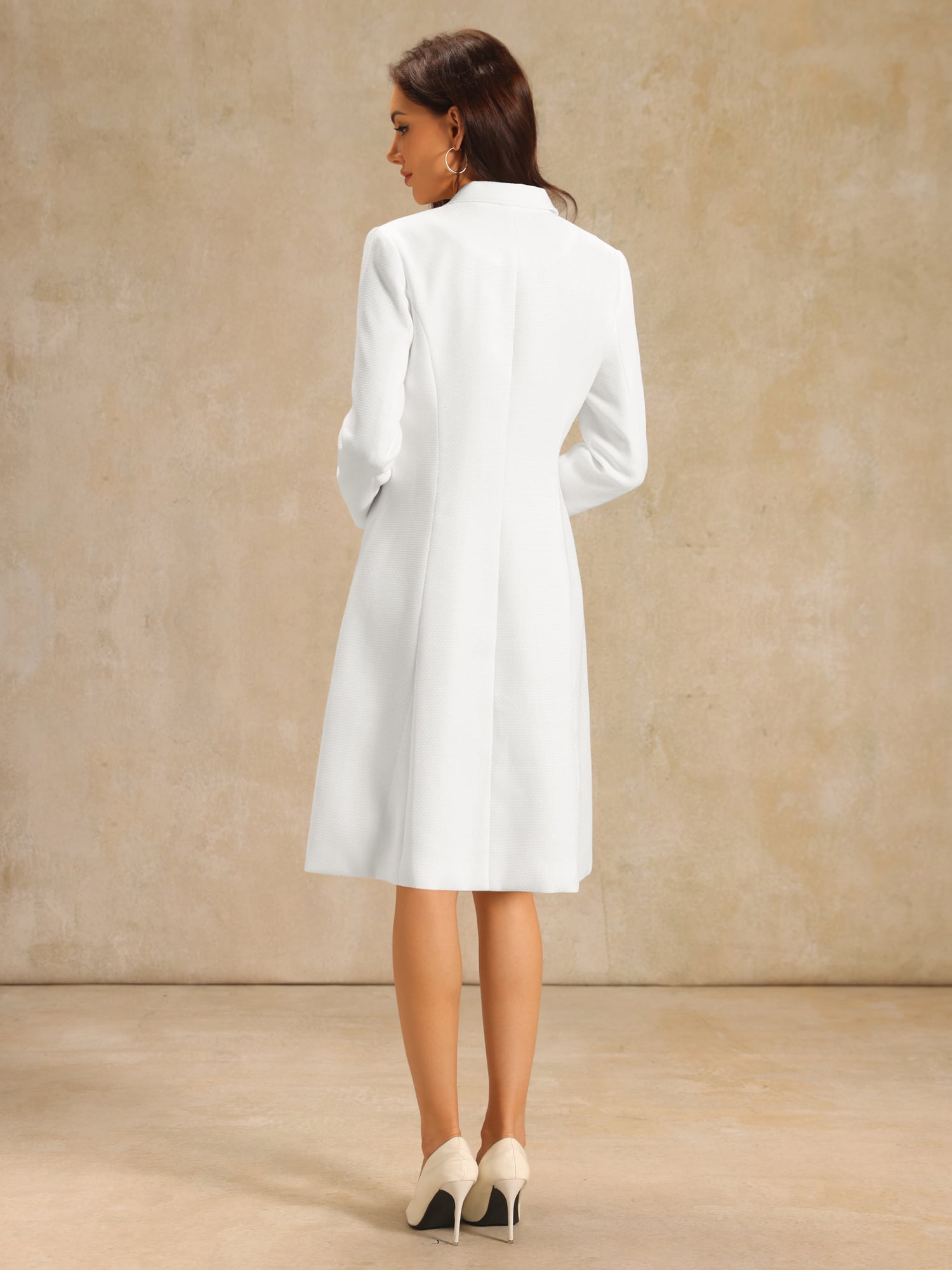 DARING DIVA Tweed Blazer Collared Double Breasted A-Line Dress M White