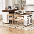 thumbnail image 1 of MODERNLUXE Extendable Dining Table with Extra-Long Folding Tabletop, Rolling Kitchen Island with Drawers,Power Outlet and Brake lock, Sideboard Storage Cabinet for Kitchen, Dining Room,Walnut, 1 of 10