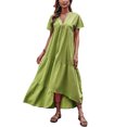 thumbnail image 1 of SAYOO , vestido suelto de manga corta para mujer, Color sólido, cuello en V, dobladillo Irregular, elegante vestido de fiesta de playa de verano, ropa de calle de vacaciones SAYOO  Casual, 1 of 9