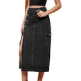 thumbnail image 3 of Women Denim Midi Skirt High Waisted Button Up Casual Slit Jean Skirts, 3 of 12