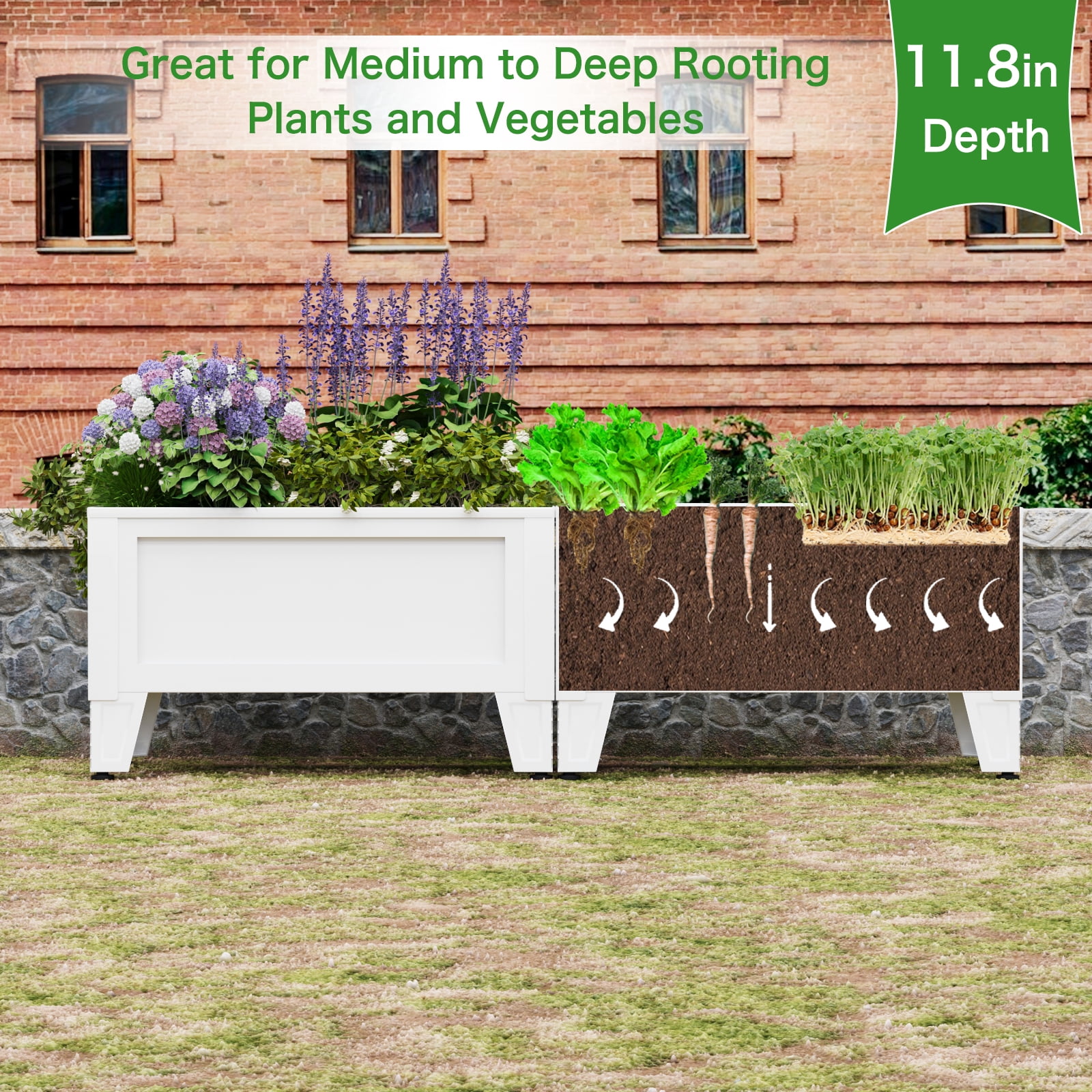 Galvanized Raised Planter Boxes Garden Bed with Legs, Elevated Metal Planter Box for Growing Fresh Herbs Vegetables & Flowers Growing Container for Indoor and Outdoor Use