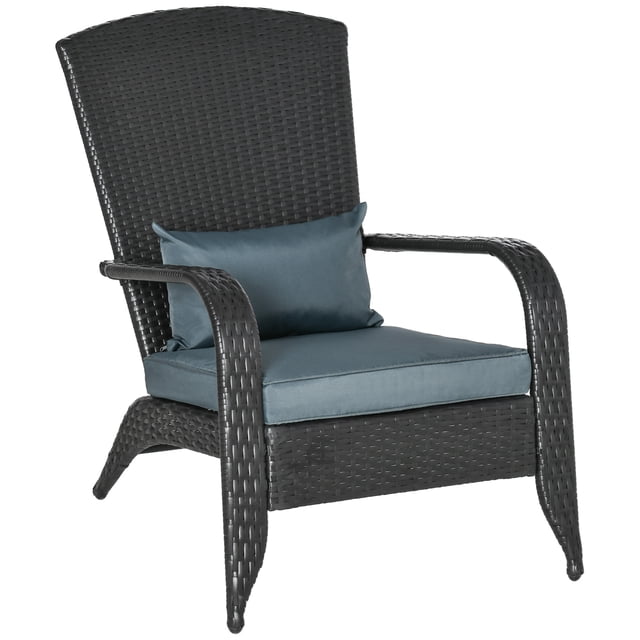 Outsunny Patio Wicker Adirondack Chair, PE Rattan Muskoka Chair, Light Grey