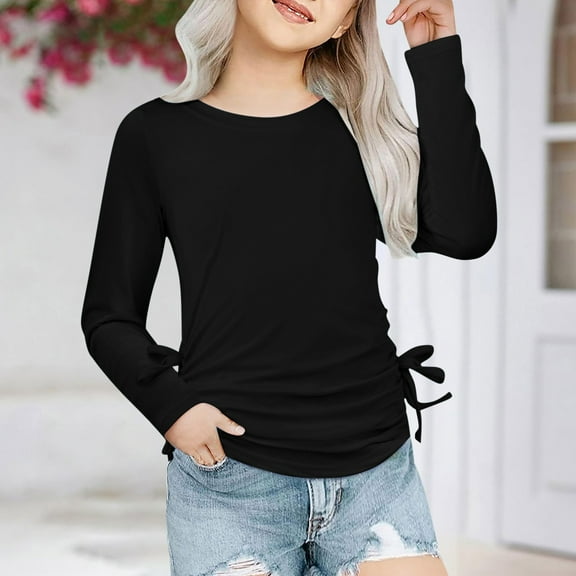 WERYOUNG Girls Boys Tee Casual Loose Round Neck Solid Color Long Sleeve Tee Shirts Toddler Cute T-Shirts,Black,3-4 Years