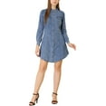 thumbnail image 1 of Allegra K Women's Bishop Sleeve Chest Pocket Casual Denim Shirt Dress Sky Blue S, 1 of 7