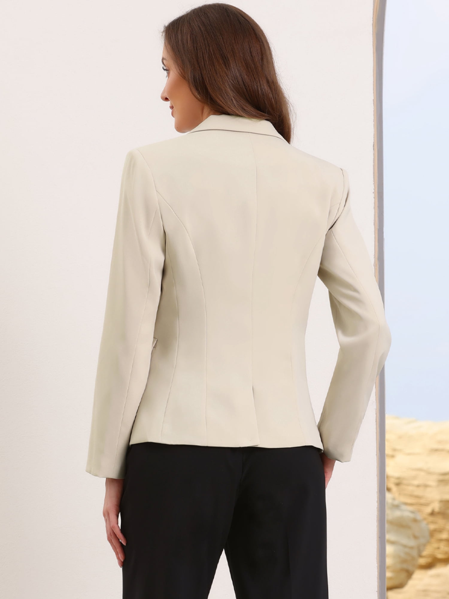 DARING DIVA Women's Casual Long Sleeve One Button Pockets Suit Jacket M Khaki