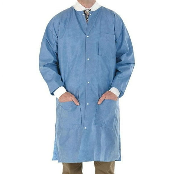 BRITEDENT Disposable Gowns Small. Pack of 5 Blue Surgical Gowns. 45 gsm SMS Unisex Medical Gowns with Long Sleeves, Knit Collar, Cuffs, 3 Pockets. Disposable Lab Coat for Men and Women.