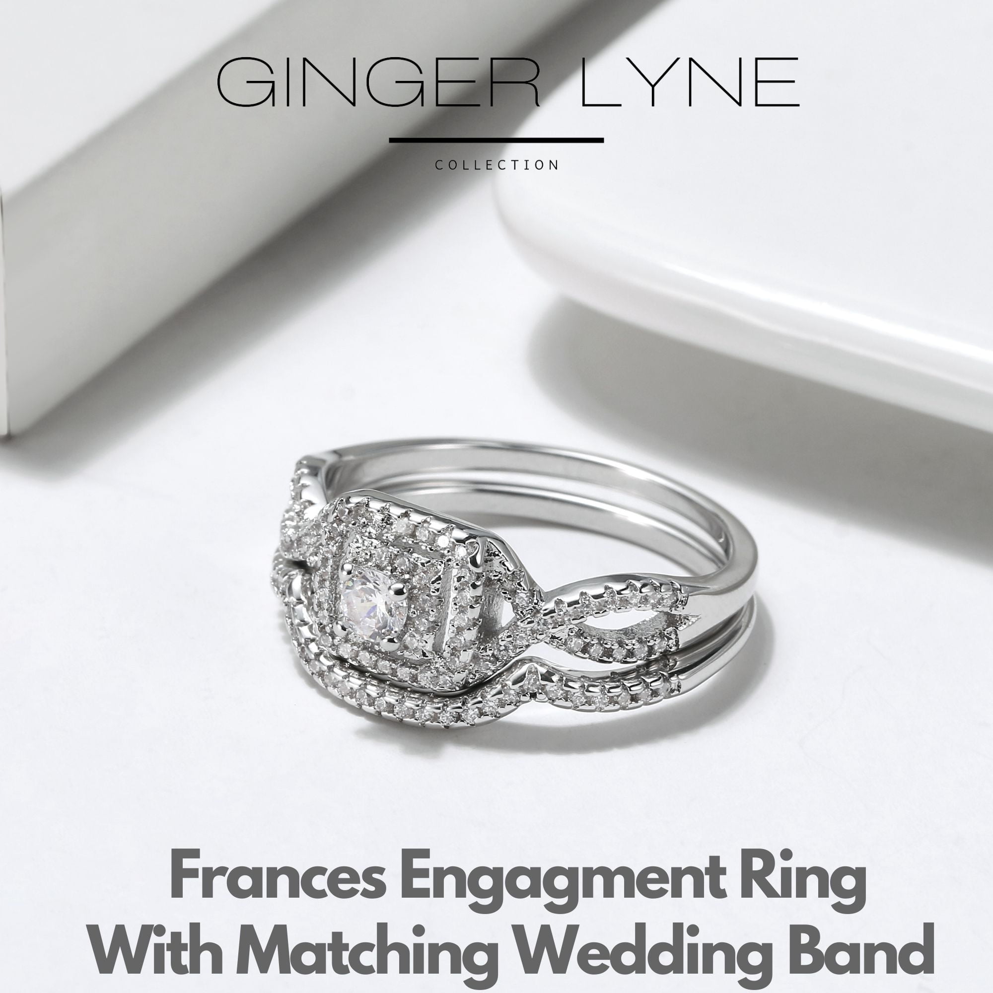 Bridal Set for Women Halo CZ Plated Gold Engagement Rings Ginger Lyne Collection