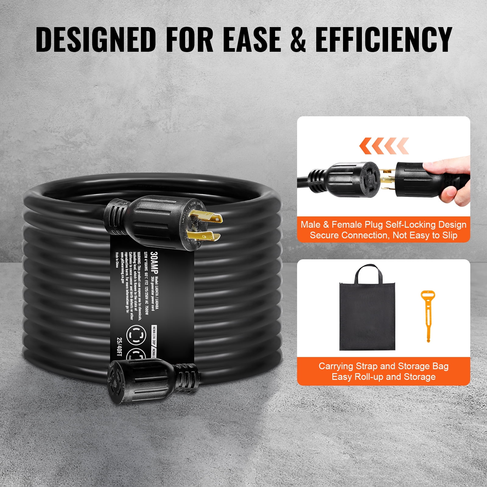 SKYSHALO Generator Cord with Inlet Box, 40 FT 30A, RV Extension Cord NEMA L14-30P/R, STW 10 AWG Extension with Locking Plug, Outdoor RV Use, ETL Certified