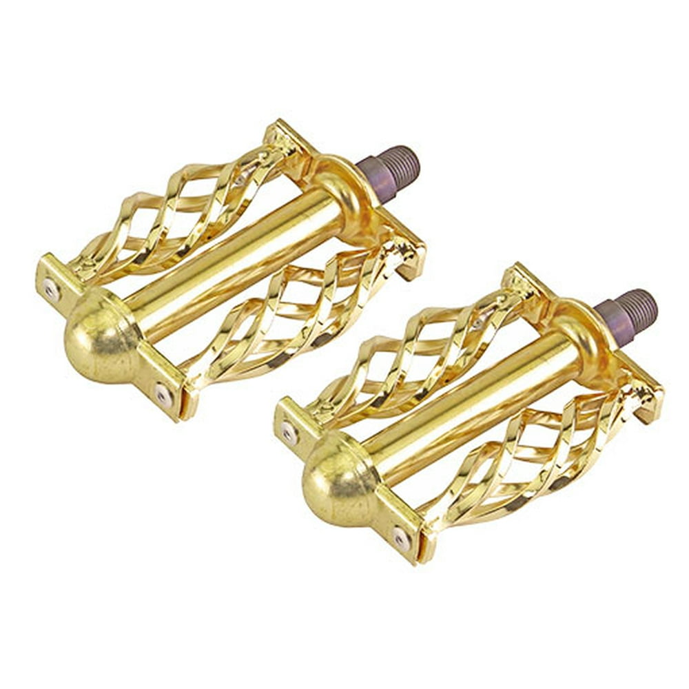 Gold Twisted Bike Pedals with Cage 1/2". Works on 1 piece cranks. Sold